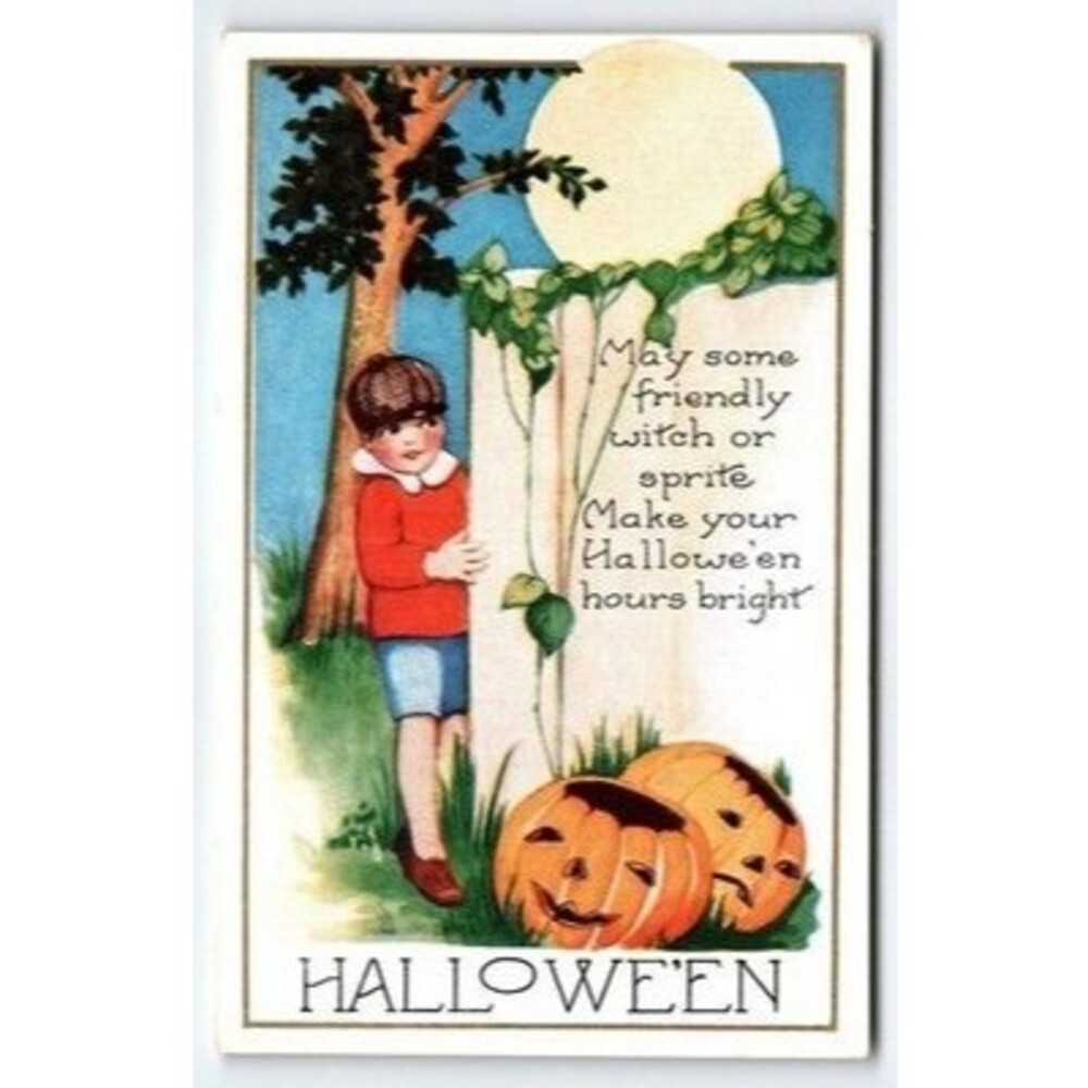 Vintage Halloween Postcard with Child & Jack-O'-Lanterns Divided Back Whitney